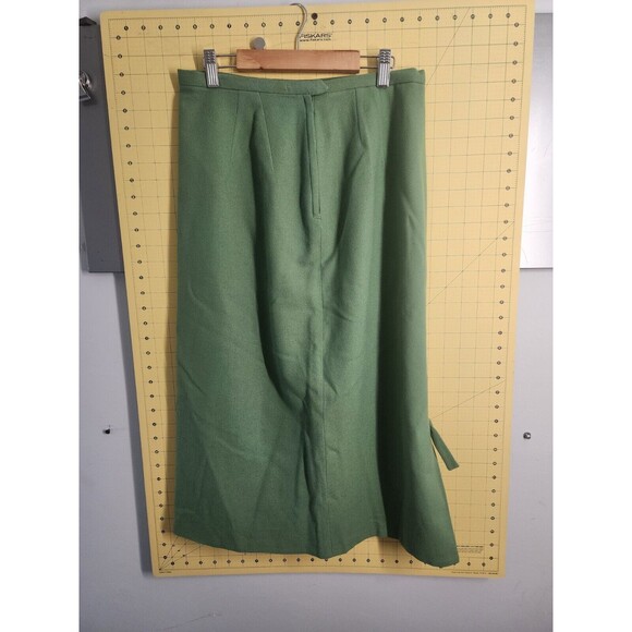 Vtg Tudor Square Pencil Straight Skirt Size Med Solid Green Wool Kick Pleat - Picture 6 of 14